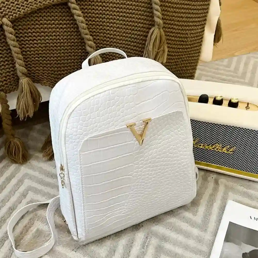 Women's Crocodile Patterned Backpack Satchel