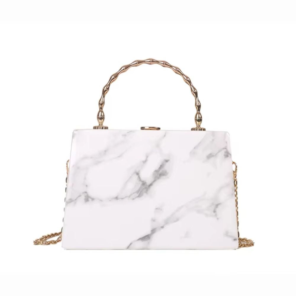 Chic Marble Box Handbag with Chain