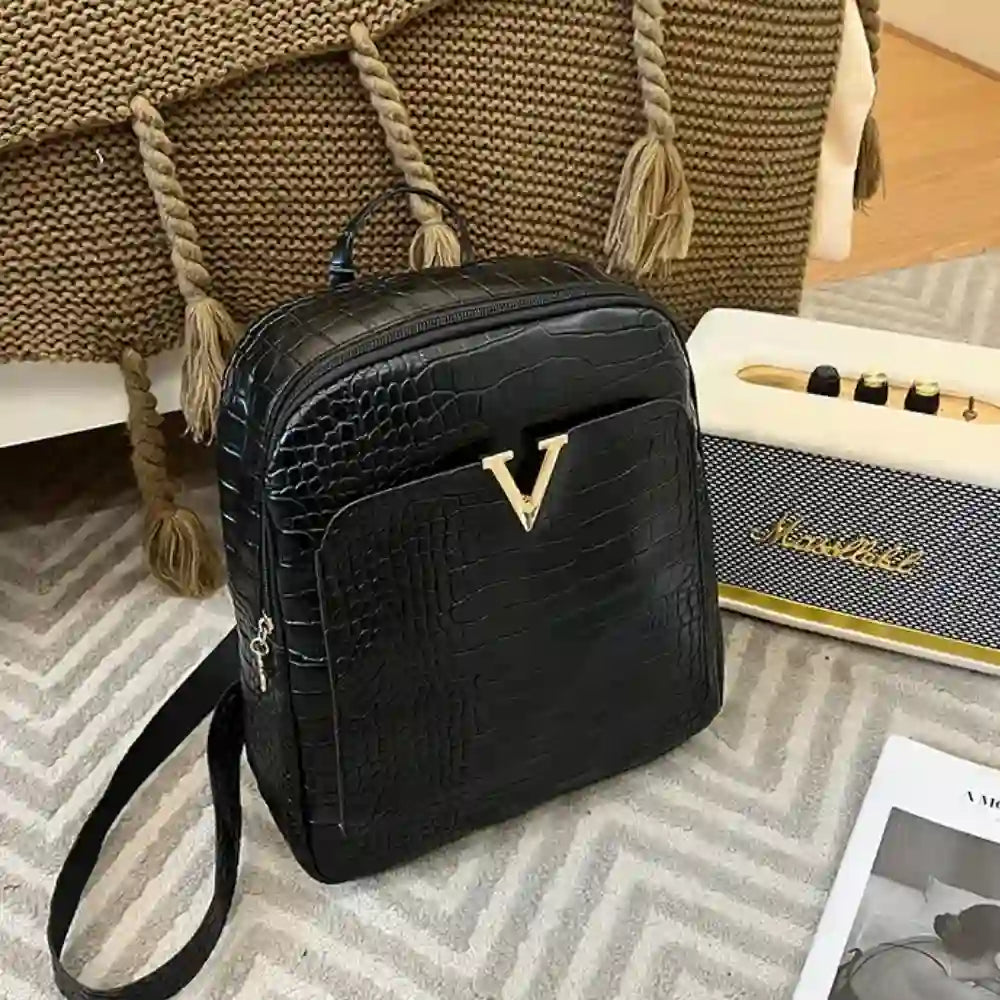 Women's Crocodile Patterned Backpack Satchel