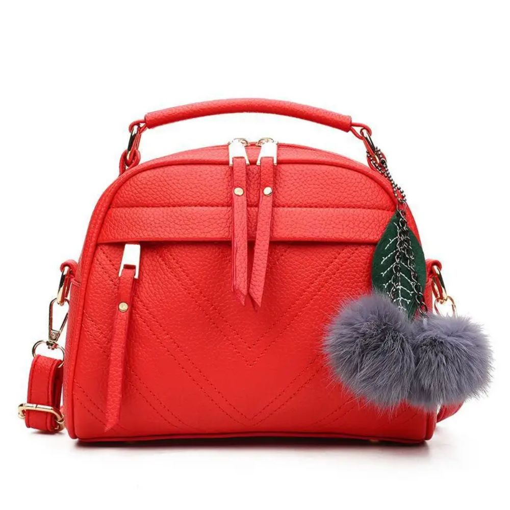 Shoulder Bag with Ball Fur