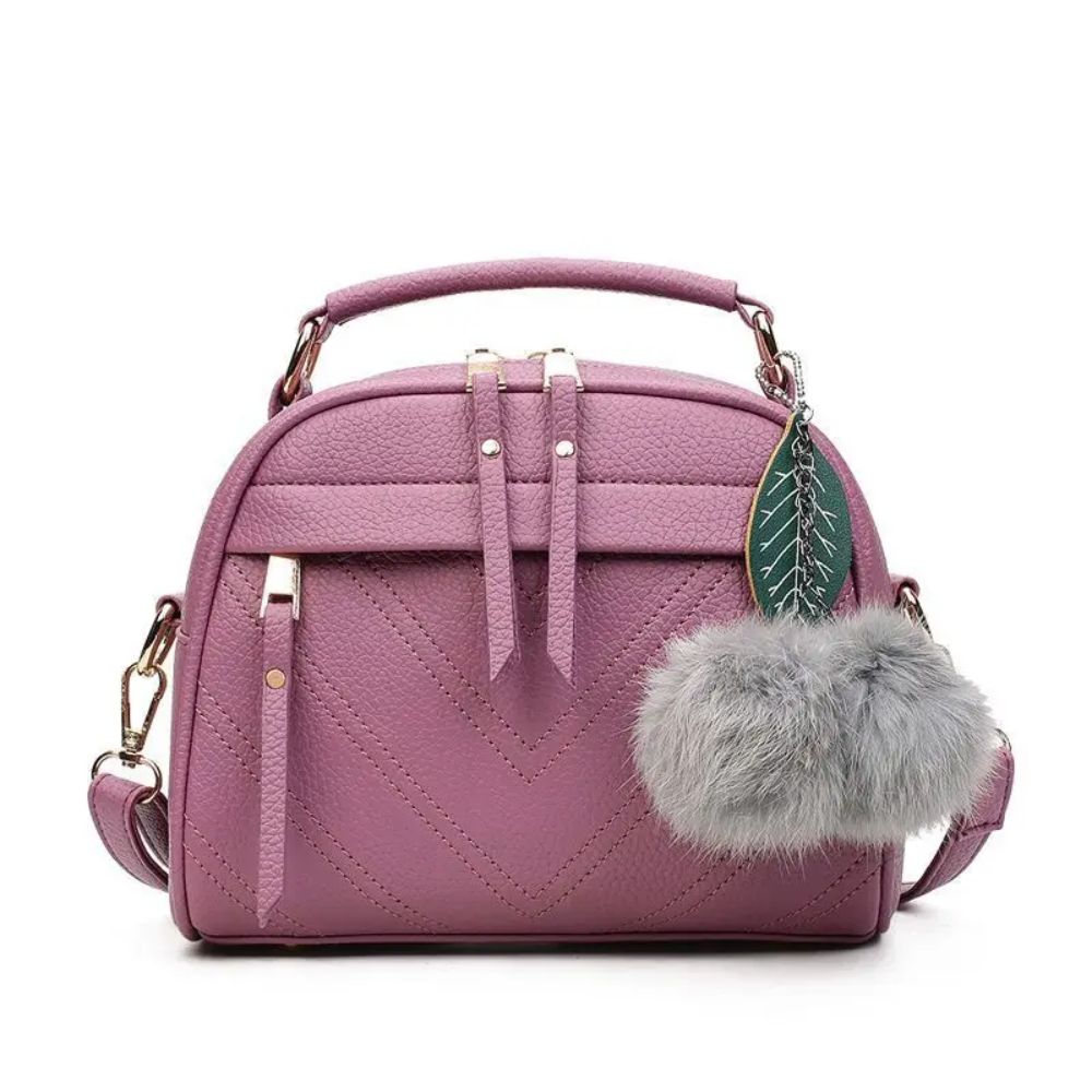 Shoulder Bag with Ball Fur