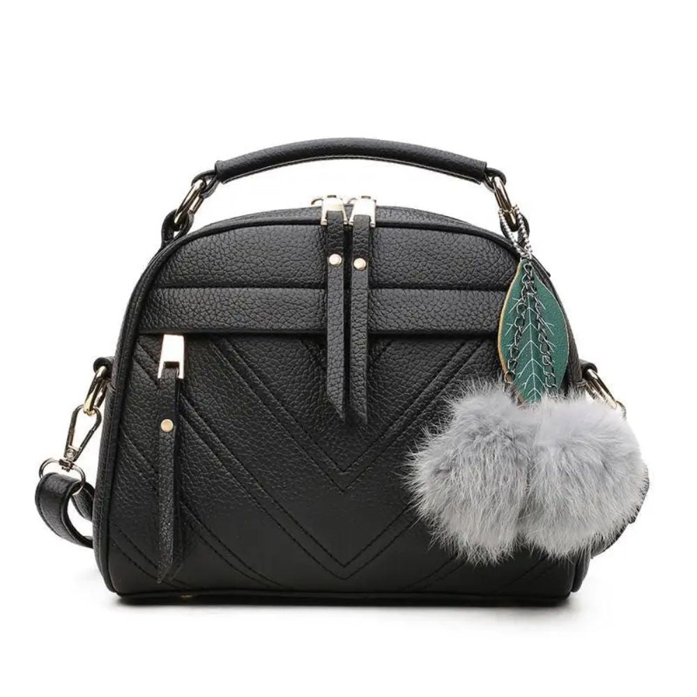 Shoulder Bag with Ball Fur