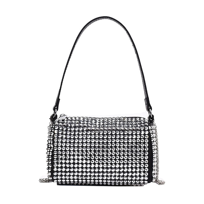 Sac à Main Carré à Epaule avec Strass