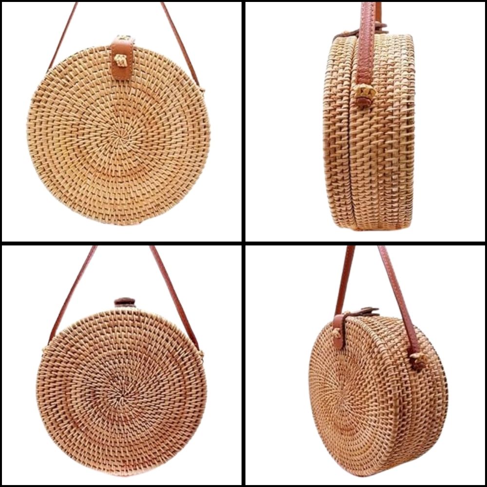 Round Shoulder Bag in Bamboo Fabric