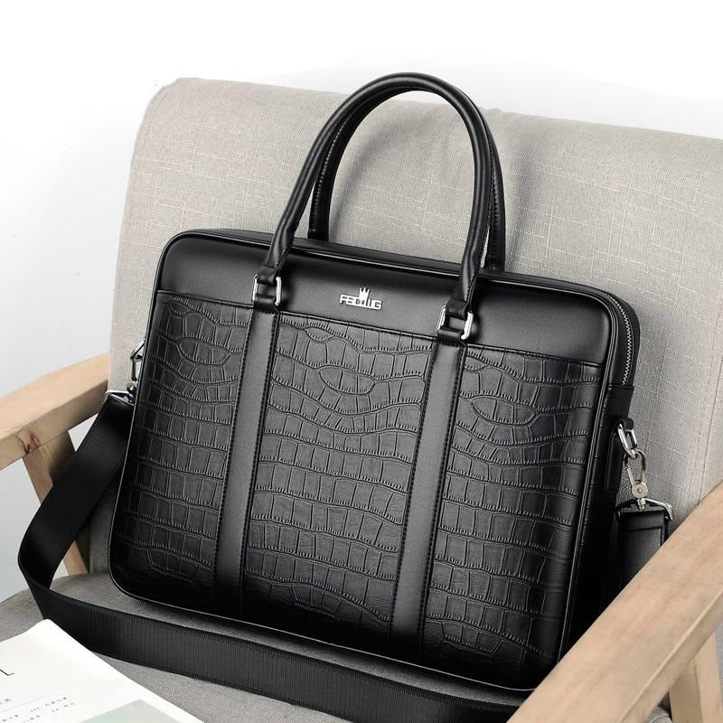 Luxury Chic Document Case with Crocodile Pattern Day Bag